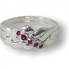4 Band - Sterling Silver Puzzle Ring - Ruby - 