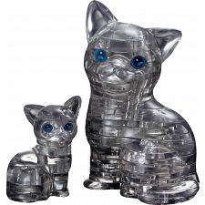 3D Crystal Puzzle - Cat & Kitten (Black) - 