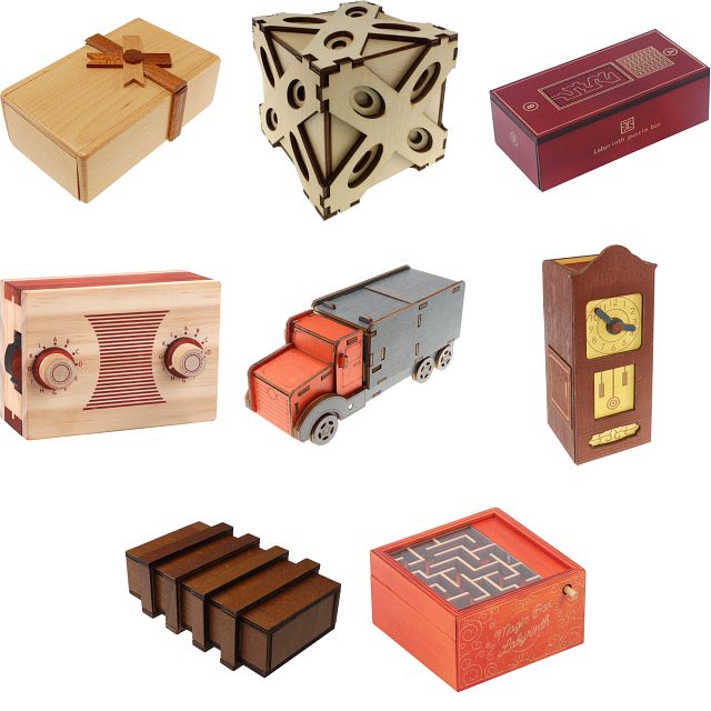 Group Set 403-Full Set: 16 Wood Puzzle Boxes (8 x 2)