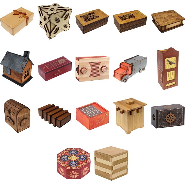 Group Set 403-Full Set: 34 Wood Puzzle Boxes (17 x 2)